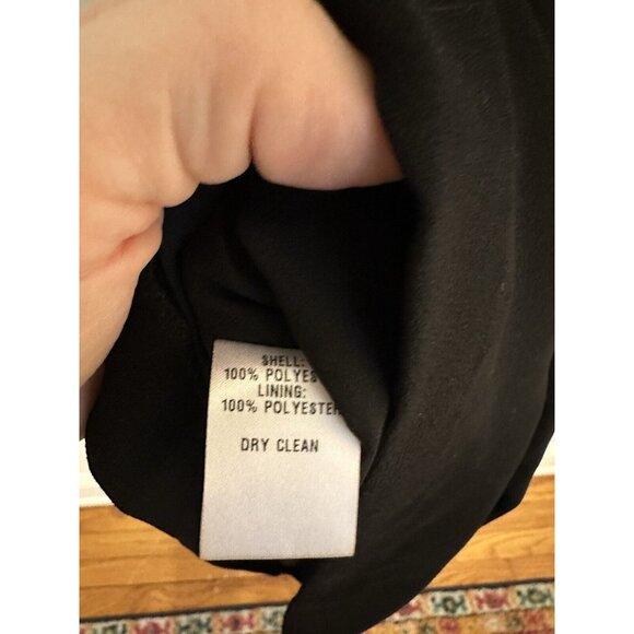 EUC Ann Taylor Black Dress Size 4P Petites Loft Bow Shoulder V Neck Pleated  $98 - Picture 8 of 9